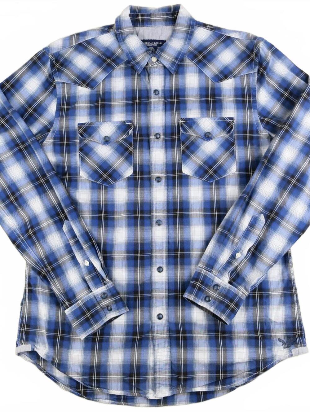 American Eagle Vintage Fit Plaid Snap-Up Shirt Medium